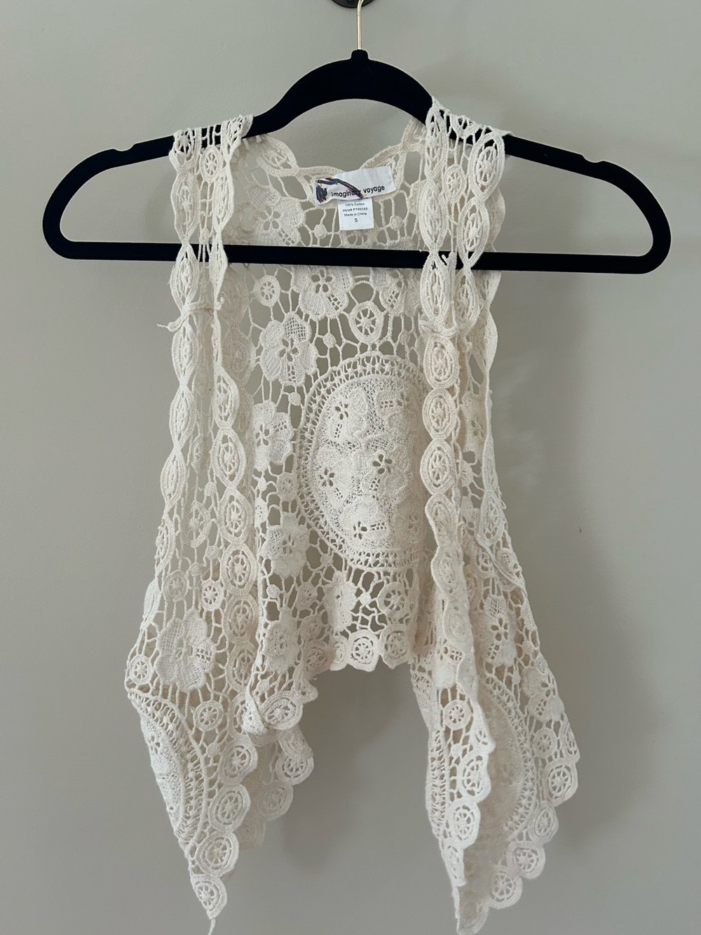 imaginary voyage Cream Crochet Lace Open Vest